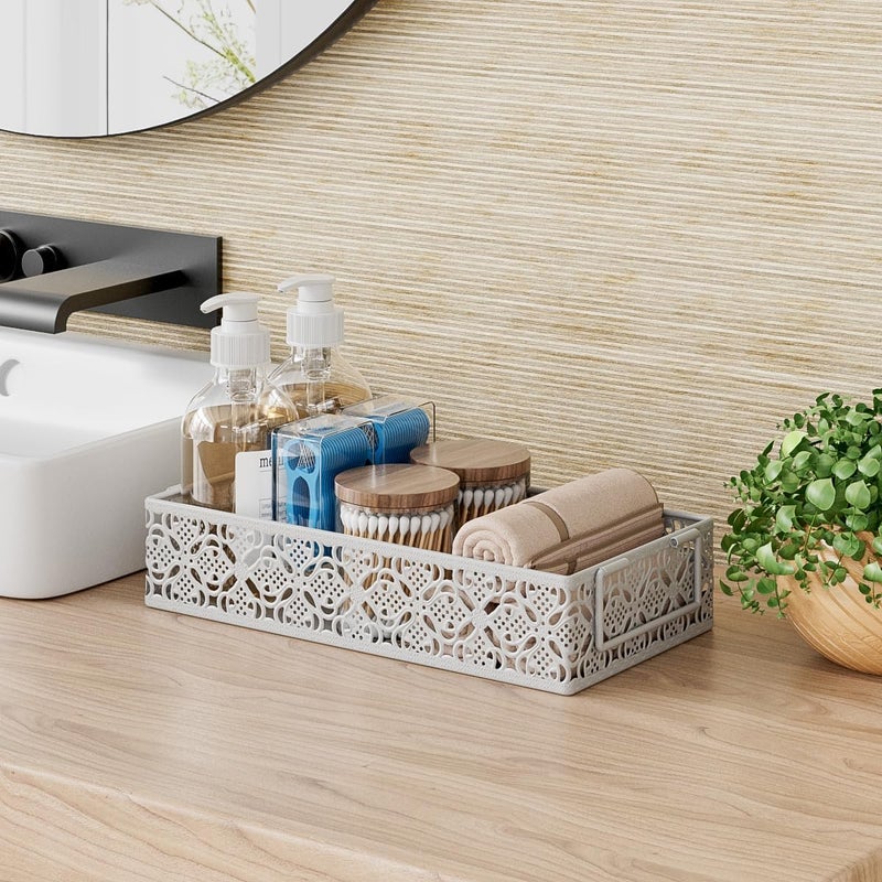 YIUKEA Toilet Tank Topper Paper Basket - White Bathroom Basket Decor Box with Magnetic Paper Towel Holder for Organizing - Image 3